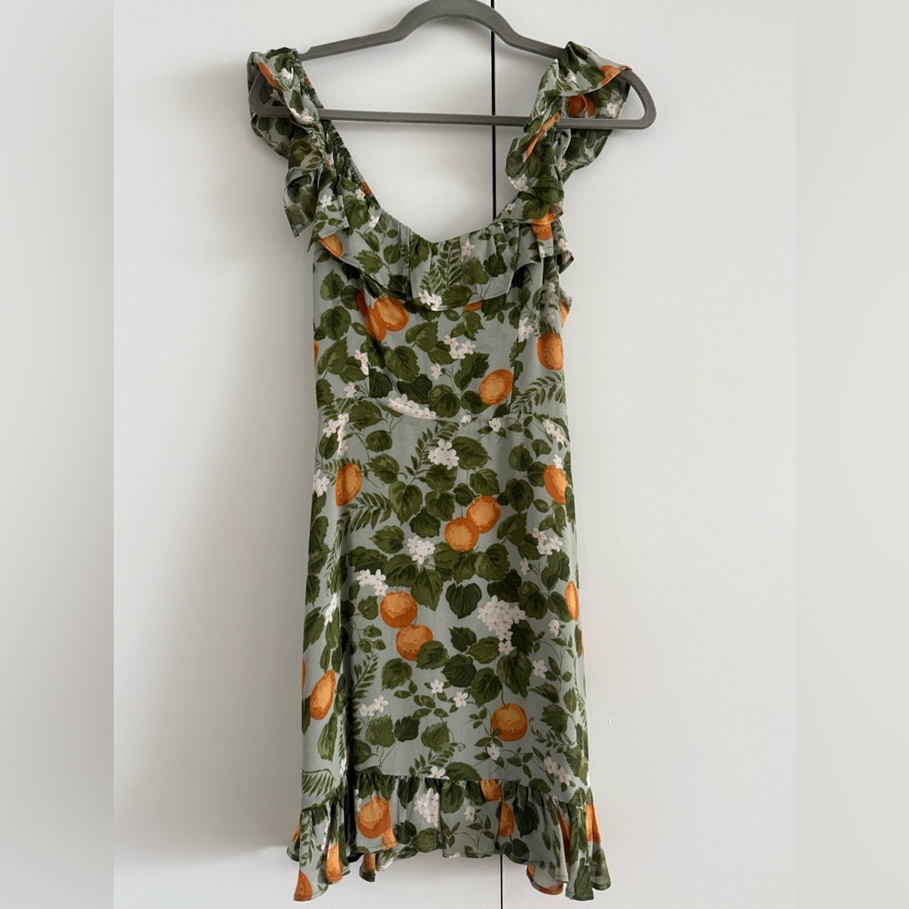 Reformation Floral Green and Orange Dress